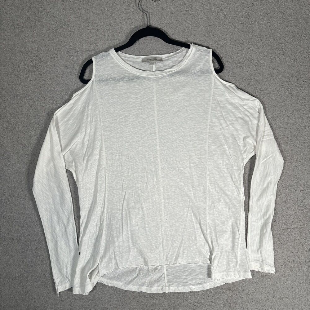 Allsaints Long Sleeve AINO T-Shirt Women’s‎ Size M Semi Sheer Off White